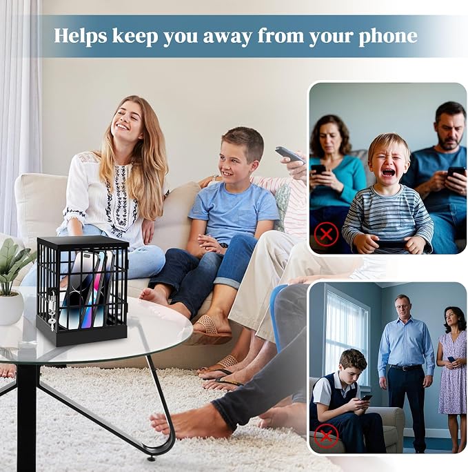 Gemaxvoled Cell Phone Jail-Phone Cage with Lock and Key Phone Lock Box Cell Phone Locker for Classroom/Family