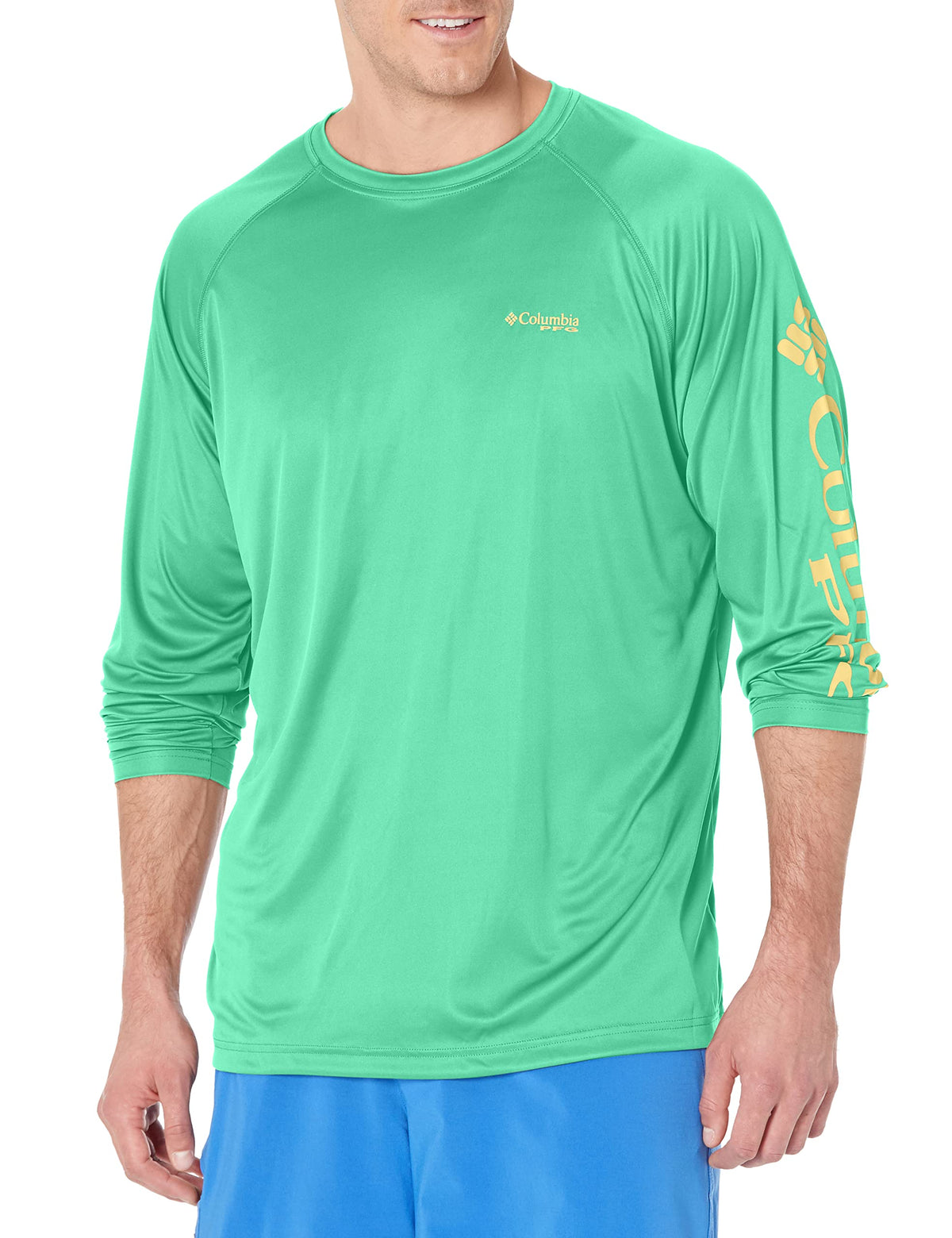 Columbia Men's Big PFG Terminal Tackle UPF 50 Long Sleeve Fishing Shirt, Dark Lime/Sunlit Logo, 3X