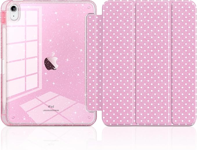MEEgoodo Case for iPad A16 11th Generation 2025/10th Generation 2022 Glitter Tablet Cases with Transparent Acrylic Back+Trifold Stand +Pencil Holder+Auto Wake/SleepAbstract Sun &amp Palm Tree