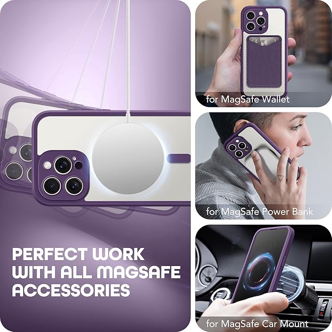 Magnetic for iPhone 15 Pro Case, Compatible with MagSafe, Built-in Privacy Screen Protector and Camera Protection, Anti Spy Full Body Dustproof Shockproof Hard Phone Case 6.1", Purple