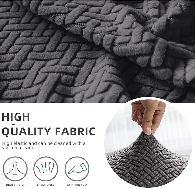 Genina Recliner Sofa Covers - Stretch Reclining Couch Covers with Stripe Jacquard - 3 Seat Cushion Slipcovers with Soft Fabric - Furniture Protector for Pet Kid (Dark Gray)