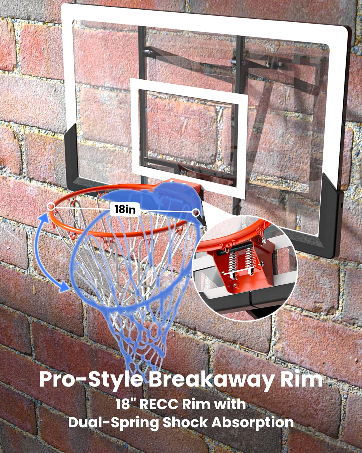 IGL Wall Mounted Basketball Hoops Outdoor, 7.5-10ft Adjustable 52in Goal