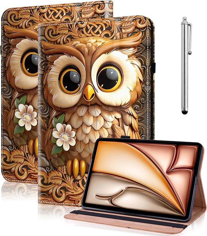 Case for Amazon Fire HD 10 and 10 Plus Tablet (13th/11th Generation 2023/2021 Release)PU Leather Slim Fit Folding Stand Cover - Brown Owl