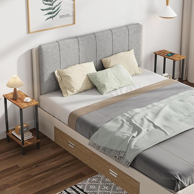 TUTOTAK Small Side Table, Narrow End Table, Skinny Sofa Table, Slim Nightstand, Couch Table, Living Room, Bed Room, Brown TB01BB062