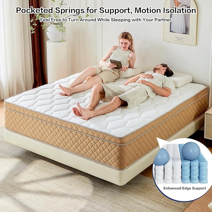 Full Mattress 14 inch, Medium Firm Hybrid Mattress with Memory Foam, Fiberglass Free, Strengthen Edge Suppor, CertiPUR-US Certified Safe Foams & Fabric, Full Size Mattress in a Box