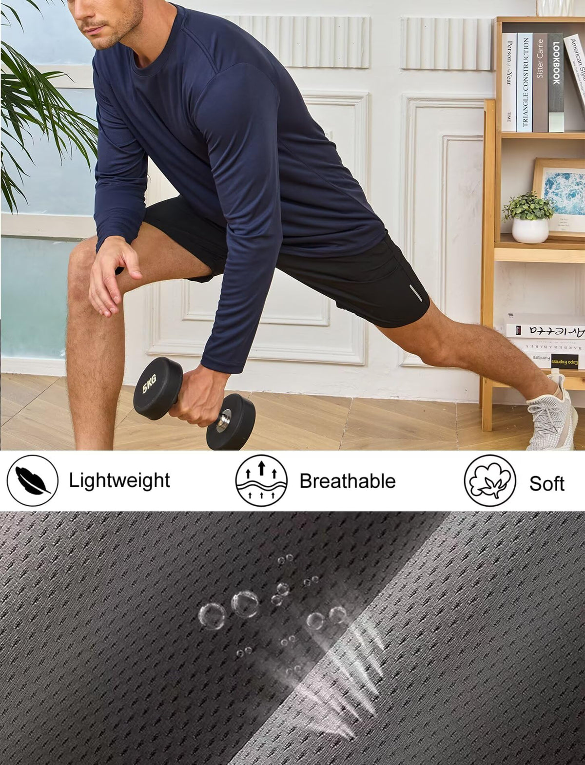 5 Pack Mens Long Sleeve Quick Dry Active Athletic T Shirt Running Gym Workout Tee Tops