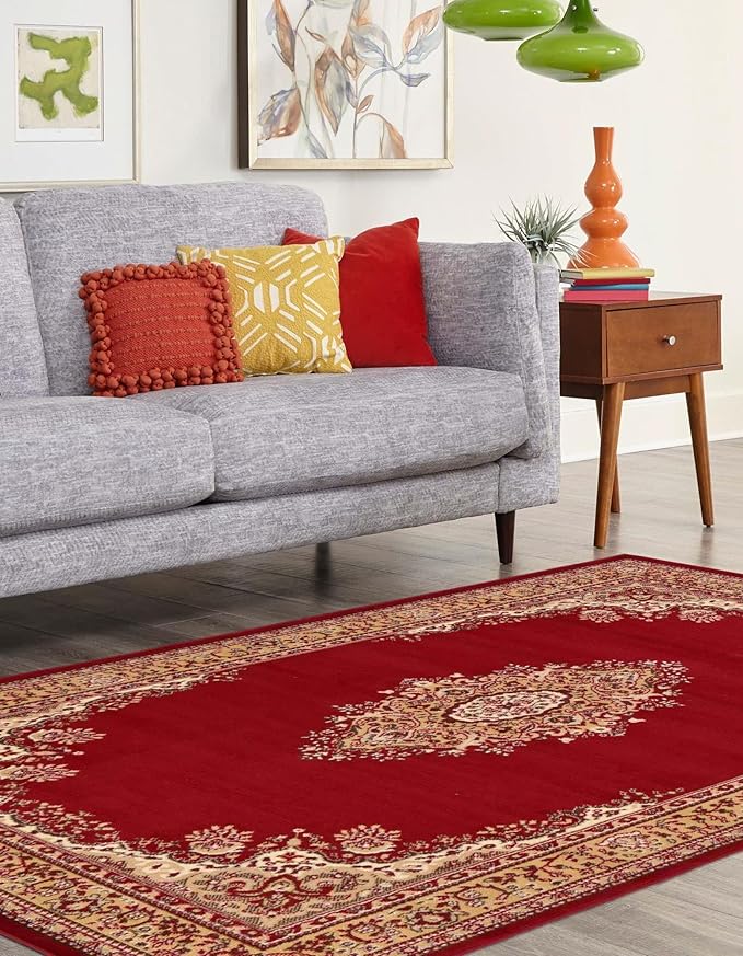 Unique Loom Reza Collection Traditional Persian Style Area Rug, 6 x 9 ft, Burgundy/Ivory