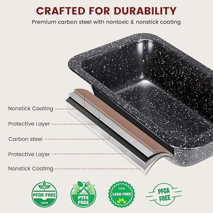 Terlulu 10-Piece Baking Pans Set, Bakeware Sets Nonstick, Baking Set for Oven Cooking, Stackable Carbon Steel Set Include Cookie Sheets, Muffin Pan, Cake Pan, Pizza Pan, Loaf Pan, Roasting Pan, Black