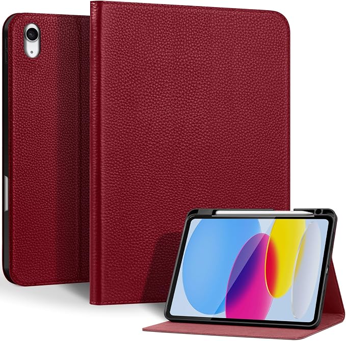 Genuine Leather Case for iPad 11th Gen 11/10th Gen 10.9 Black | Pencil Holder Adjustable Stand Auto Wake/Sleep Shockproof