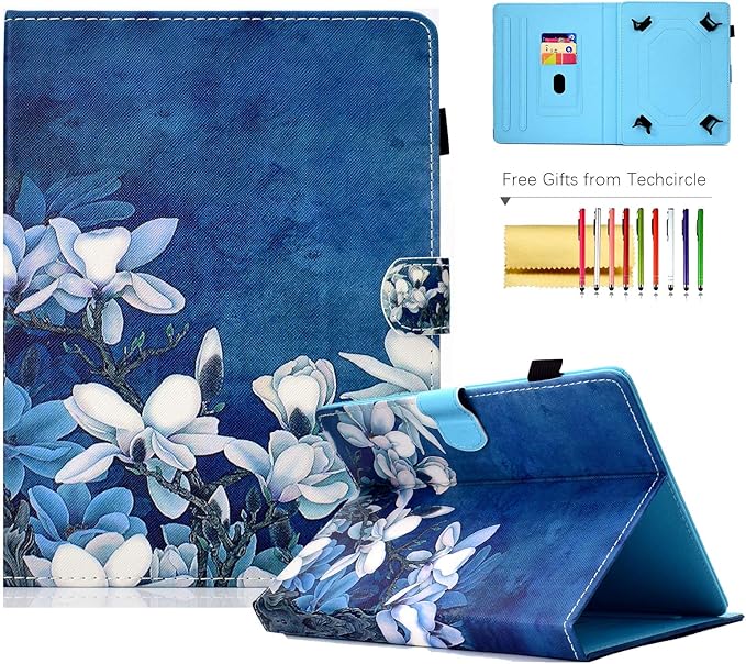 Universal 7 Inch Tablet Case Techcircle Ultra Slim Lightweight PU Leather Stand Folio Flip Wallet Protective Shell Case [Card Slots] [Magnetic Closure] for All 7 Android Tablet PC Cherry Blossom