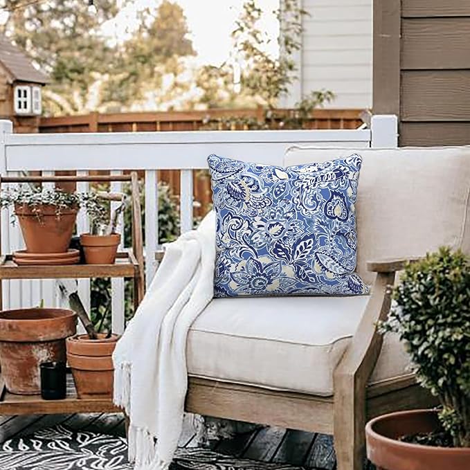 LVTXIII Set of 2 Patio Throw Pillows 16"x16" Fade Resistant Outdoor Throw Pillows with Inserts, Fluffy Decorative Garden Toss Pillow Cushions for Home Coach Sofa Use, Floral Bluish Violet