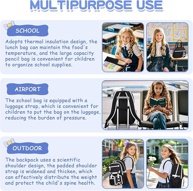 Kids Backpacks for Girls Teens Kawaii Bookbag for Elementary Primary Middle High School Daypack