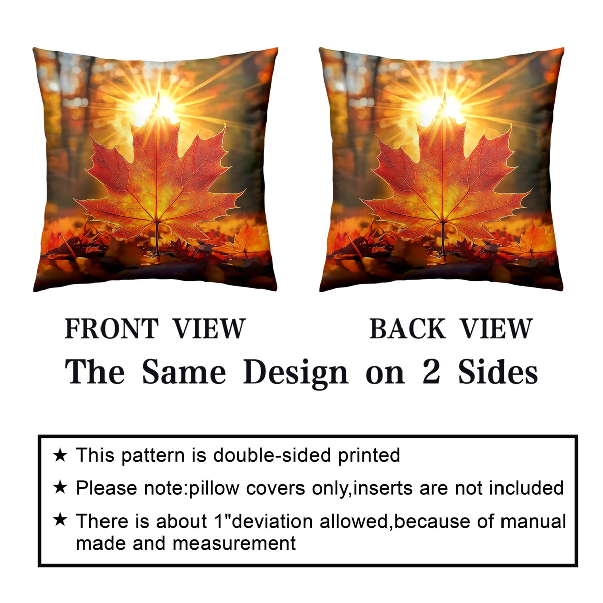 Kwlegh Fall Throw Pillow Covers 18x18 Set of 2 Maple Leaf Pillow Covers Maple Forest Outdoor Pillow Covers Autumn Sunset Sunshine Pillow Case for Living Room Couch