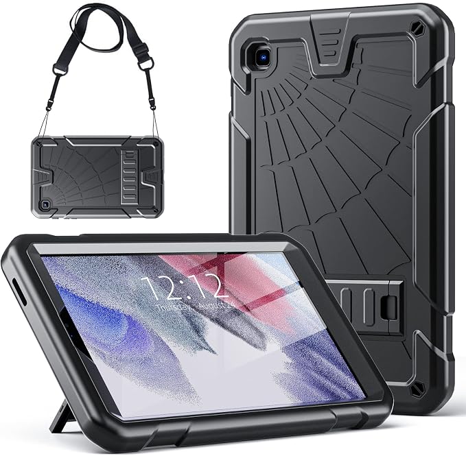 TSQQST Samsung Galaxy Tab A7 Lite Case 8.7 Inch 2021 for Kids | SM-T220/T225/T227 Full Body Protective Shockproof Rugged with Stand+Shoulder Strap Black