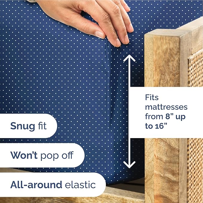Navy Blue Polka Dots Bed Sheet Set – 1 Flat & 1 Fitted Sheet & 1 Pillowcase w/ Deep Pockets – Polka Dot Bedding - Ultra-Soft, Wrinkle & Fade Resistant - Comfy, Breathable & Cooling - Twin XL Size Set
