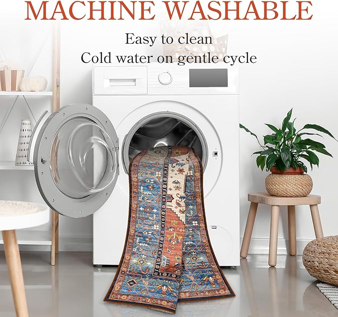 Lahome Boho Hallway Runner Rug - 2x6 Kitchen Runner Rugs Non Skid Washable Non-Slip Laundry Room Rug Throw Low-Plie Bathroom Oriental Distressed Carpet for Entrance Bedroom Living Room