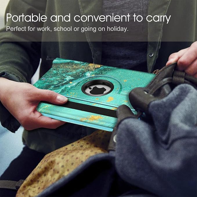 Fintie 360° Rotating Case for iPad 9th / 8th / 7th Generation 10.2 Inch | Swivel Stand Portrait &amp Landscape Viewing Shockproof Cover with Pencil Holder Auto Wake/Sleep Aqua Wave