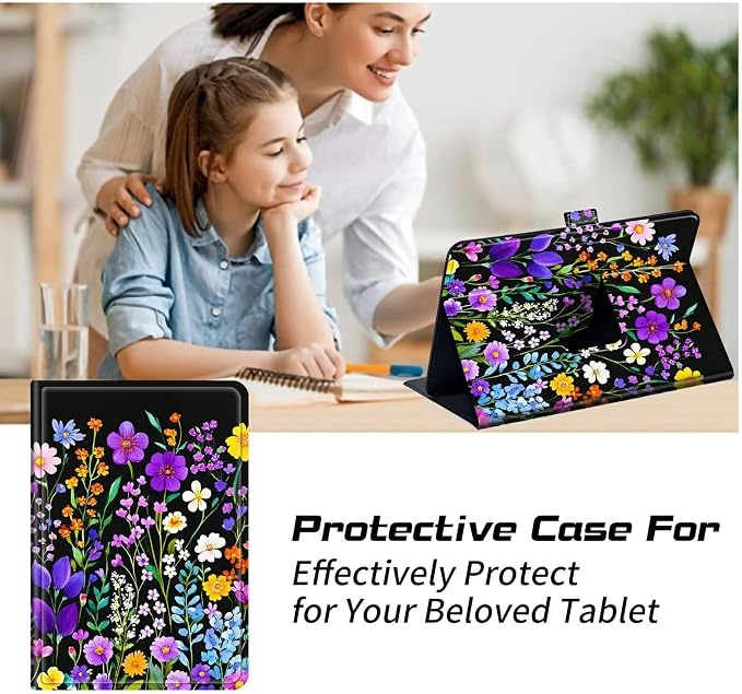 for Walmart Onn 10.1 2024 Onn 10.1 Gen 4 Universal Tablet Case 360 Degree Rotating Kickstand Protective Stand Case with Multiple Viewing PU Leather Shell Case Black Book Cat