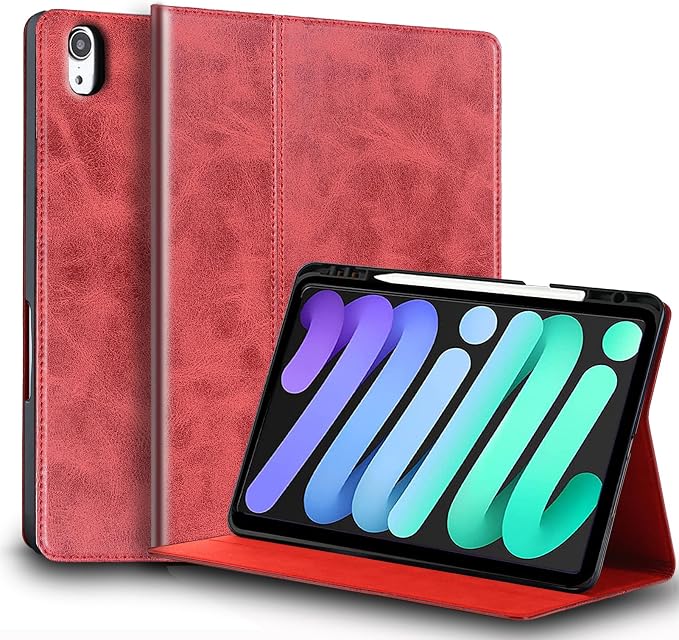Leather Case for iPad mini 8.3 Folio CoverBuilt-in Pencil Holder | Genuine Leather Smart Protective CaseFits iPad Mini A17 Pro 7th 2024/6th 2021Auto Wake/SleepShockproof &amp Drop-Proof.Black