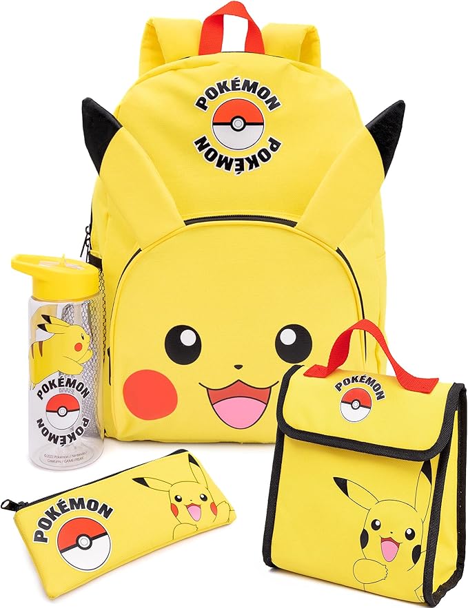 Pokémon Pikachu Kids Backpack Set | 4-Piece School Bag with Lunch Bag, Pencil Case & Water Bottle