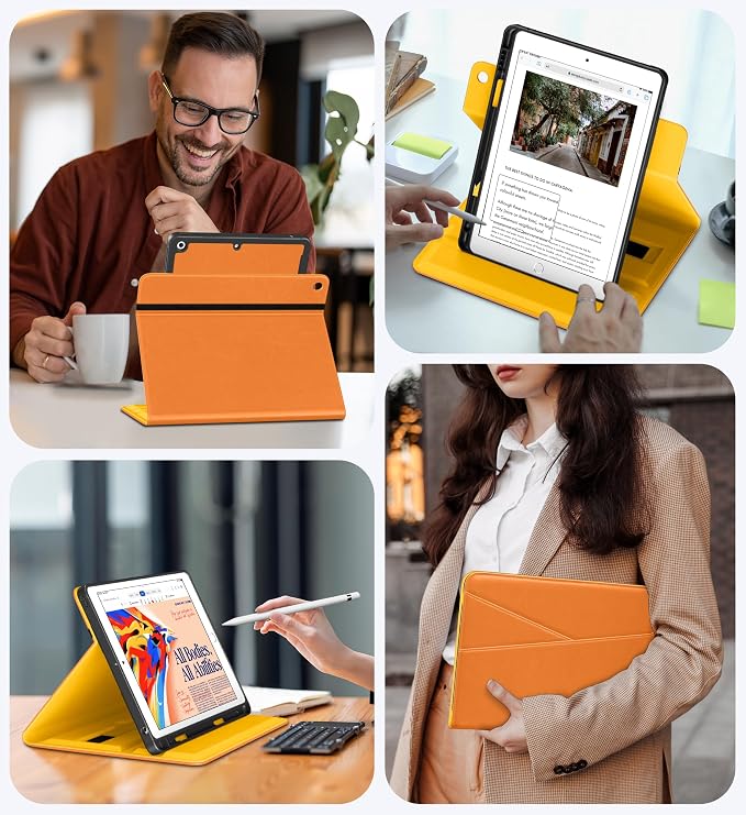 DTTO for iPad 9th/8th/7th Gen Case 10.2 Inch (2021/2020/2019) Brown | 360 Degree Rotating Premium Faux Leather Folio Stand Cover with Pencil Holder Auto Sleep/Wake Multiple Angles Hand Strap