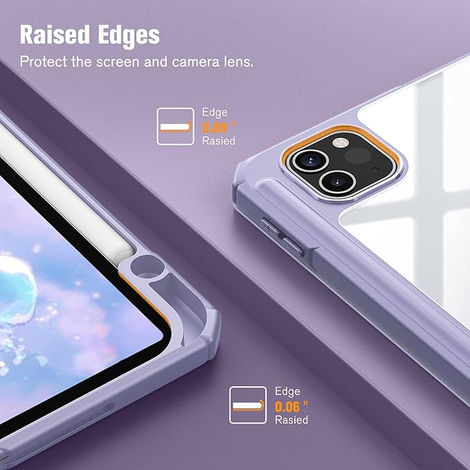 Fintie Hybrid Slim Case for iPad Pro 11-inch (4th / 3rd Generation) 2022/2021 - [Built-in Pencil Holder] Shockproof Cover w/Clear Transparent Back Shell, Also Fit iPad Pro 11" 2nd Gen, Lilac Purple