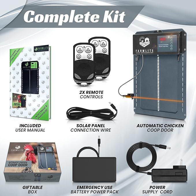 FarmLite Automatic Chicken Coop Door Opener | Non-Battery Powered Automatic Chicken Door | Automatic Coop Door with Timer and Light Sensor | USA Brand