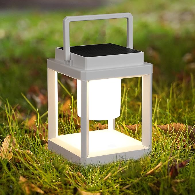 LETRY Outdoor Table Lamp, 3-Level Brightness LED Nightstand Lantern, Portable Rechargeable Solar Lamp IP44 Waterproof, Touch Control Outdoor Cordless Lantern for Patio/Walking/Reading/Camping
