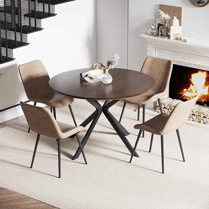 46.4" Round Dining Table, Mid Century Modern Round Dining Room Table for 4-6 with Metal Legs, Easy Assembly Coffee Table, Space-Saving Design for Kitchen and Dining Room