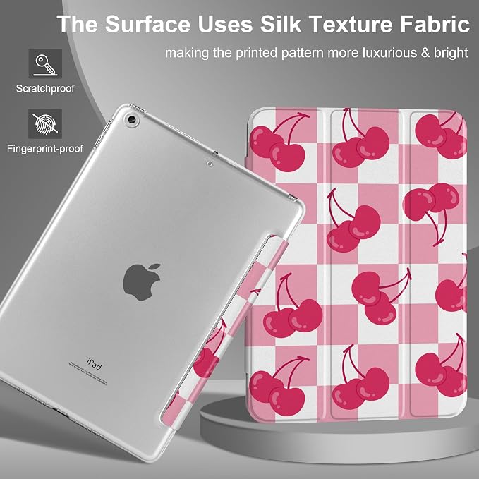 Compatible with iPad 10.2 Inch Case 2021 2020 2019 Smart Lightweight Trifold Stand Hard Plastic Transparent Cover Support Auto Sleep/Wake for iPad 10.2 9th/8th/7th Gen - Bear &amp Cherry