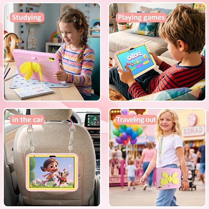 for iPad 10th Case 10.9 Inch for iPad A16 Case for Kids Girls Purple Pink | Built in Pencil Holder Stand Durable Rugged Heavy Duty Shockproof Protective Cover for iPad 10th Generation with Strap