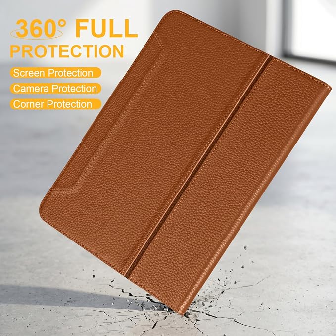 Case for iPad Air 11 M4/M3/M2 5th/4th Gen 10.9 Black | Genuine Leather Pencil Holder Magnetic Closure Smart Cover Auto Wake/Sleep Adjustable Stand