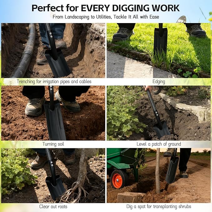 Trench Shovel for Digging, 4 inch V-Shape Narrow Trenching Spade, Heavy Duty Metal Garden Shovel Entrenching Tool for Edging Gardening Landscaping, 60 inch Adjustable Long Handle & Foot Rest Pedal