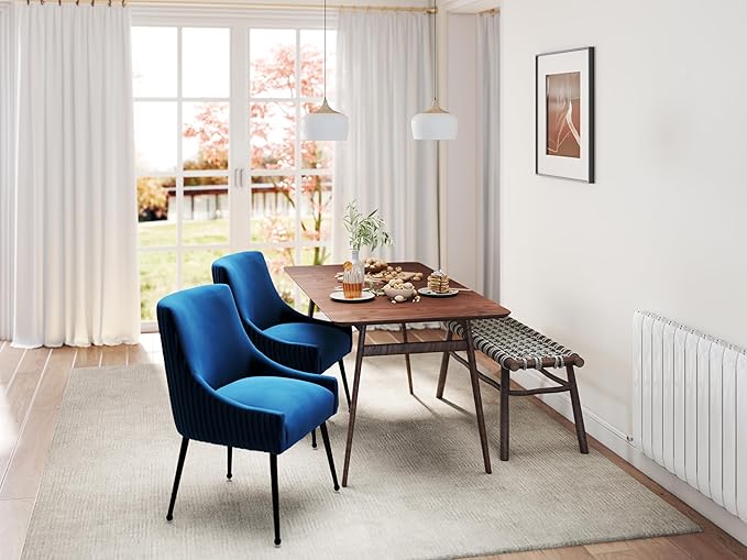 Velvet Dining Chairs Set of 6,Blue Upholstered Living Room Chairs with Black Metal Legs, Modern Tufted Accent Chairs for Living Room, Study Room, Kitchen