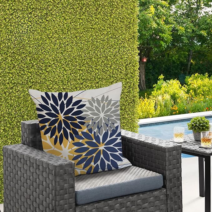DFXSZ Outdoor Throw Pillow Covers 18x18 Inch Set of 2 Waterproof Spring Summer Geometric Elegant Yellow Blue Outdoor Pillow Covers for Patio Funiture Garden Couch 158R18