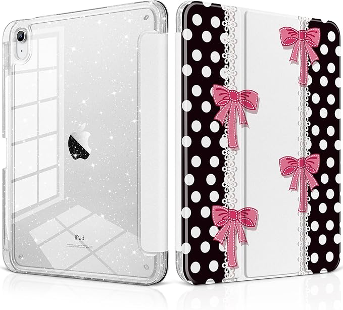 MEEgoodo Case for iPad A16 11th Generation 2025/10th Generation 2022 Glitter Tablet Cases with Transparent Acrylic Back+Trifold Stand +Pencil Holder+Auto Wake/SleepAbstract Sun &amp Palm Tree