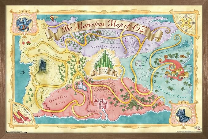 The Wizard Of Oz - Map Wall Poster, 22.4L" x 14.7W", Bronze Framed Version