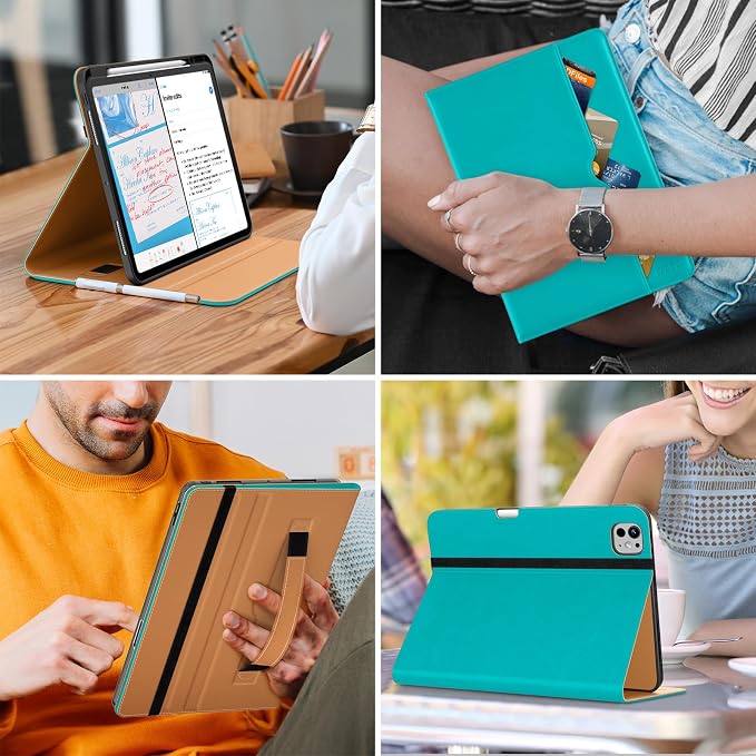 DTTO for iPad Pro 13 Inch Case (M5) 2025 / (M4) 2024 Brown | Premium Leather Business Cover with Pencil Holder Hand Strap &amp Pocket Corner Protection Auto Sleep/Wake Multiple Angles