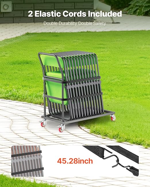 VEVOR Folding Chair Rack, 300 LBS Capacity, L-Shape Vertical Placement Chair Cart for 25 Chairs, Heavy-Duty Metal Chair Storage Dolly with Rubber Wheels, Multi-Function Chair Holder, Matte Black