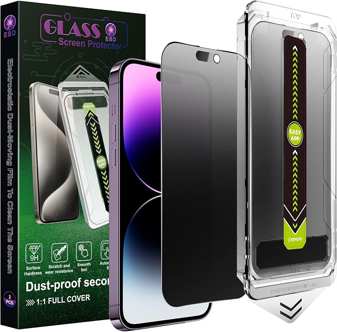 2-Pack Matte Privacy Anti-Spy Screen Protector for iPhone 14 Pro Max/15 Plus/16 Plus (6.7)Anti-Glare9H Tempered GlassFull CoverageAnti-FingerprintAuto Dust RemovalBubble-Free