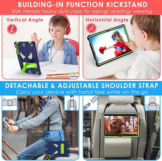 DETUOSI Case for Samsung Galaxy Tab S10 Lite / S10 FE / S9 FE 10.9-Inch with S Pen Holder + Shoulder Strap3-Layer Hybrid Heavy Duty Full-Body Shockproof4-Angle Viewing Protective Cover