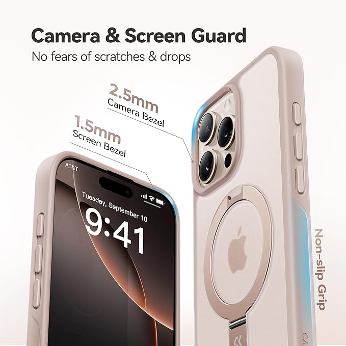 CASEKOO Designed for iPhone 16 Pro Case with Magnetic Invisible Stand [Military Drop Protection] [Compatible with MagSafe] Shockproof Slim Matte Translucent Case 6.3 Inch, Desert Gold