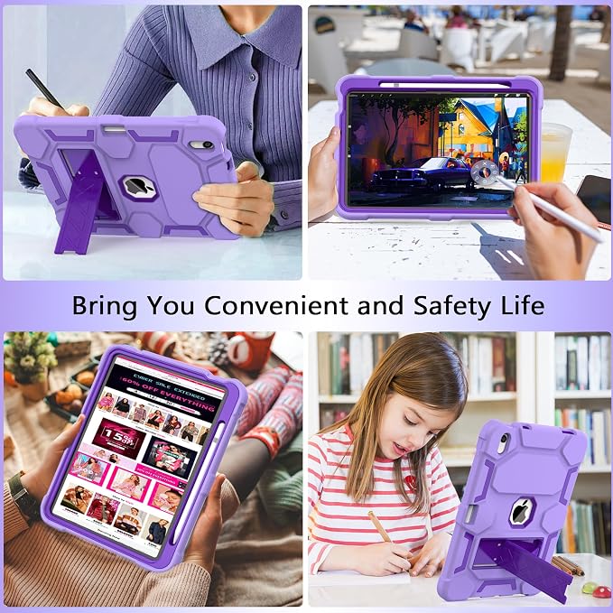 Case for iPad 11 11th Gen (A16) 2025 &amp 10th Gen 2022 10.9 Purple+Green | Kickstand | With Pencil Holder | Drop-Proof Silicone+Hard Shell | Raised Edge Protects Screen&ampCamera | Heavy Duty Pr