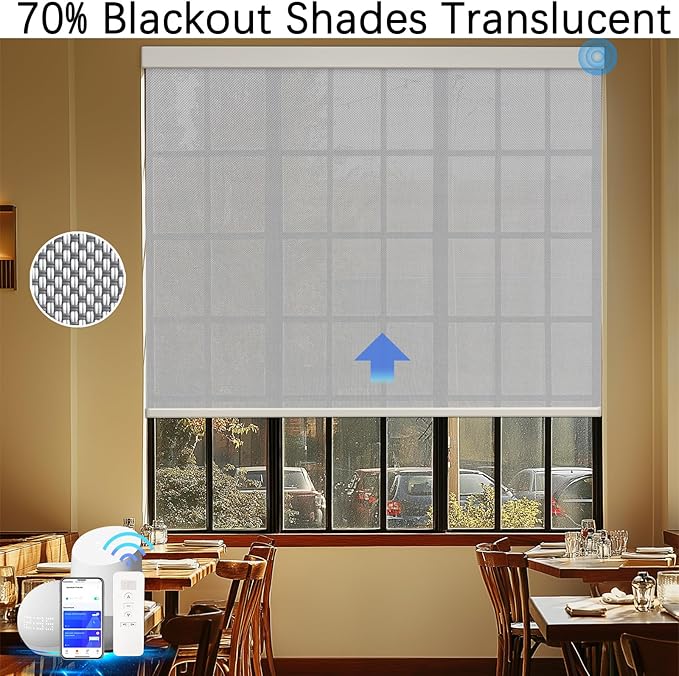 COOLWINDS Motorized Blinds with Remote Cordless Automatic Motorized Shades Custom Blinds for Windows Smart Curtains Compatible with Alexa Google Home(Solar Grey,W45 x H72in)
