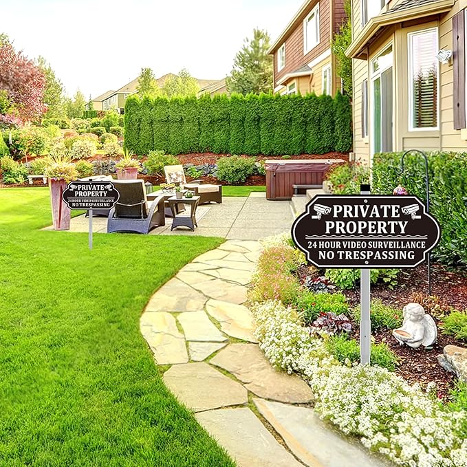 No Trespassing Signs Private Property, Video Surveillance Sign, No Trespassing Video Surveillance Signs, Aluminum Camera Signage for Property with Long Stake Easy to Install for Outdoor (2 Pack)