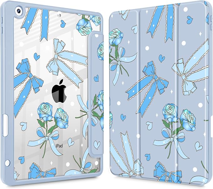 Tuiklol for iPad 10.2 inch 9th / 8th / 7th Gen 2021 2020 2019 Release Case | Built in Pencil Holder - TPU Protection Trifold Stand Stand Clear Back Tablet Cover With Auto Wake/Sleep Blue berries