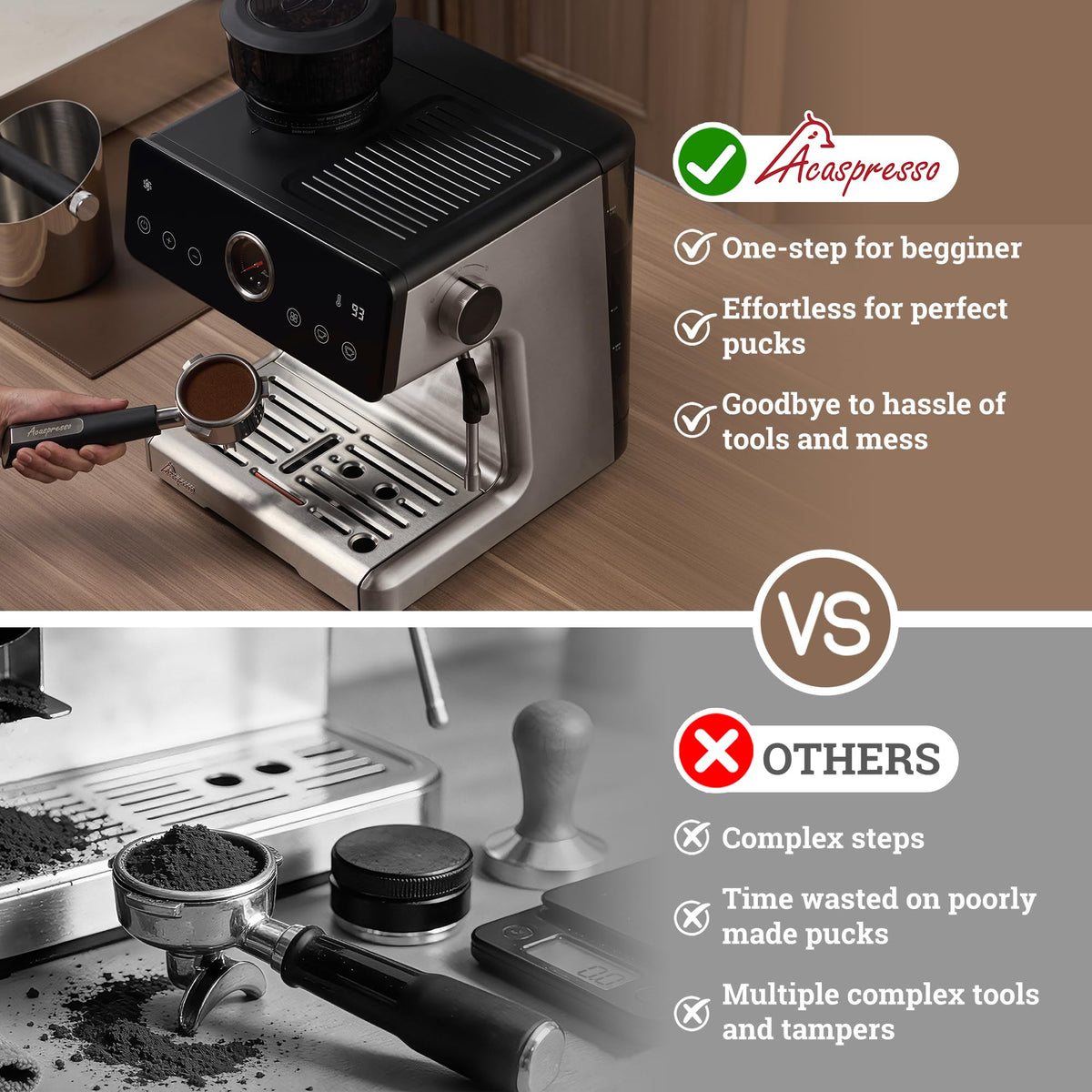 Acaspresso Espresso Machine with Grinder, Stainless Steel