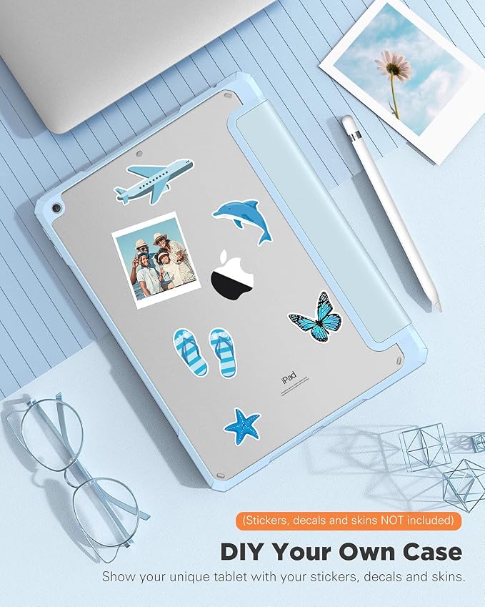 TiMOVO Case for iPad 9th/8th/7th Generation 10.2 inch Black | Pencil Holder Slim Trifold Stand Protective Cover Clear Transparent Back Shell Auto Wake/Sleep