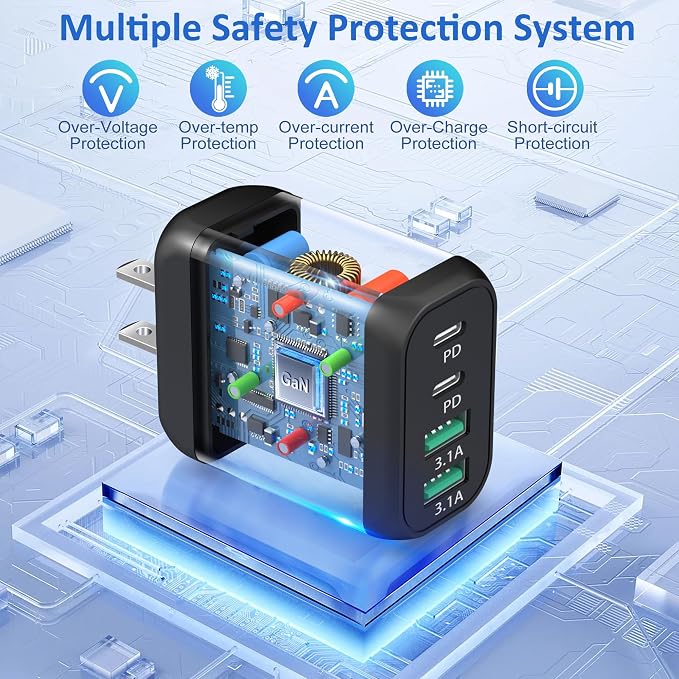 USB C Charging Blocks Costyle Multi USBC Wall Fast Charger Plug Adapter PD/PPS 25W Super Fast Type C Charging Block for Samsung S26 Ultra S25 S24 A16 A17 iPhone 17 16e 15 Pro Max+3 Pack USB-C Cable