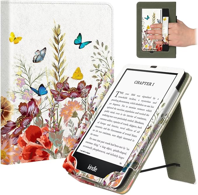Fancity Case for Kindle Paperwhite 7/6.8 12th/11th Generation 2025 2024 | PU Leather Case with Auto Wake/Sleep Hand Strap for Kindle Paperwhite/Colorsoft Signature Edition 2021 Monet's Garden